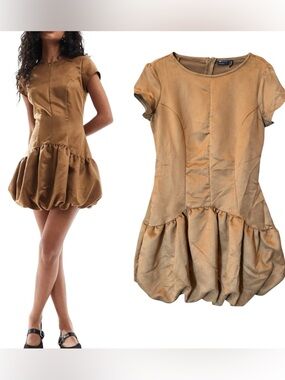 ASOS DESIGN Suedette Puffball Mini Dress – Size 8 NWT 🤎